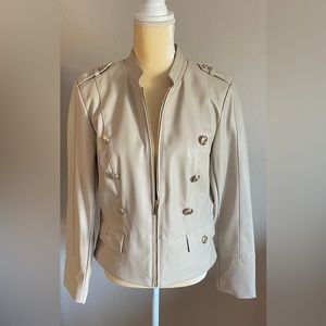 NWT Calvin Klein Faux Leather Cream Color Jacket with Military Styling